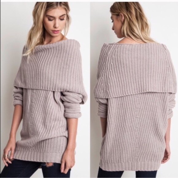 Glamvault Sweaters - Mauve Chunky Fold Over Sweater